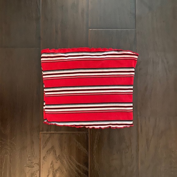Red White and Black Striped Cropped Tube Top - Picture 1 of 4